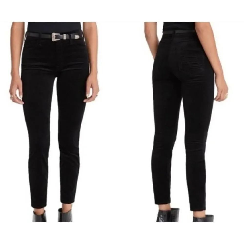 MOTHER The Looker in black velvet Skinny Jeans Size 25